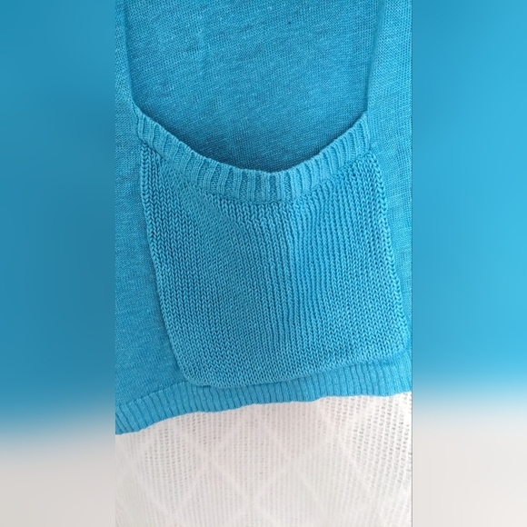 J Jill Duster Cardigan Women Teal Aqua Blue Open Front Pockets Linen Size 1X - Picture 3 of 9